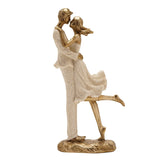 Kissing Couple Resin Figurine with Rock Base - Cream & Gold