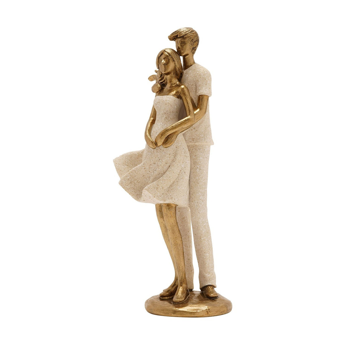 Windswept Couple Holding Hands Resin Figurine - Cream & Gold