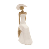 Seated Lady in Brimmed Hat Resin Figurine - Cream & Natural