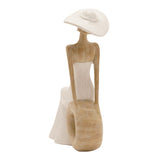 Seated Lady in Brimmed Hat Resin Figurine - Cream & Natural