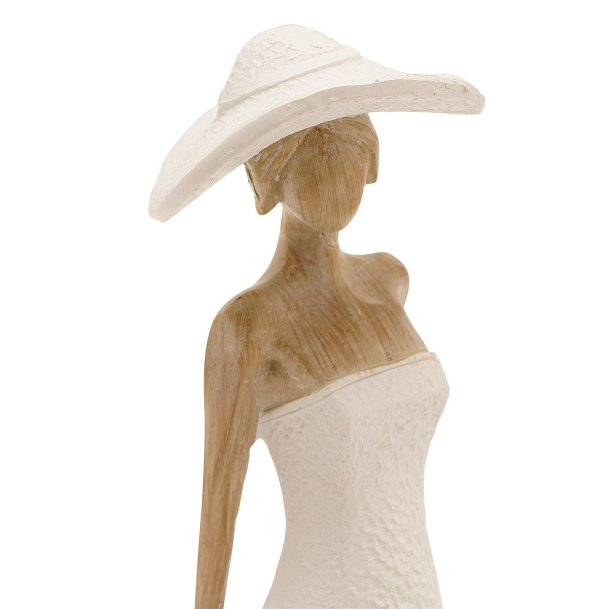 Seated Lady in Brimmed Hat Resin Figurine - Cream & Natural