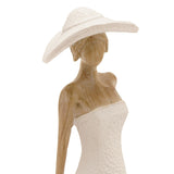 Seated Lady in Brimmed Hat Resin Figurine - Cream & Natural