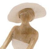 Close-up of a Floor Seated Lady resin figurine with a wide-brimmed cream hat, natural-finish face and hair, and bare shoulders, shown against a plain white background.