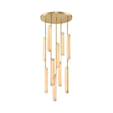 Niori Selvara 10 Light Alabaster Cluster Chandelier in brushed brass with slim white alabaster bars suspended at staggered heights from a round canopy.