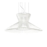 Impossible Flared Pendant Light 85cm in white woven metal mesh, featuring a waisted crown that opens into a wide flared skirt, shown on a plain white background.