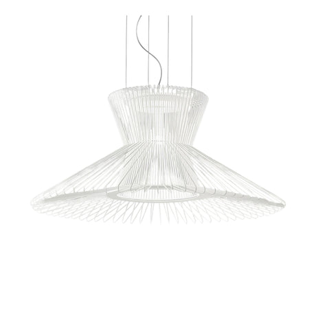 Impossible Flared Pendant Light 85cm in white woven metal mesh, featuring a waisted crown that opens into a wide flared skirt, shown on a plain white background.