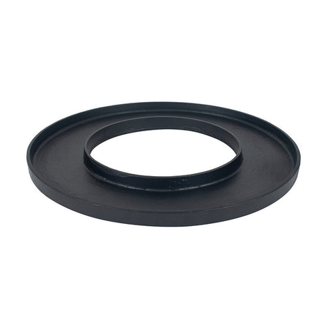 Matt black aluminium ring display platter, 54 x 54cm, a round tray with a wide flat rim and open centre, shown at an angle on a plain white background.