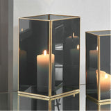 Brass & Smoked Glass Panelled Large Hurricane Lamp - 31cm