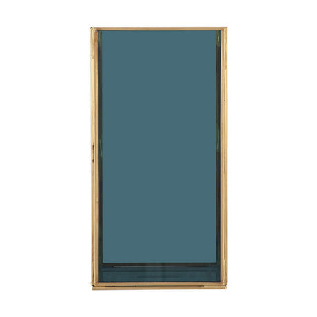 Brass & Smoked Glass Panelled Medium Hurricane Lamp, 26cm tall, with a rectangular brass frame and smoked teal glass panels, shown on a plain white background.