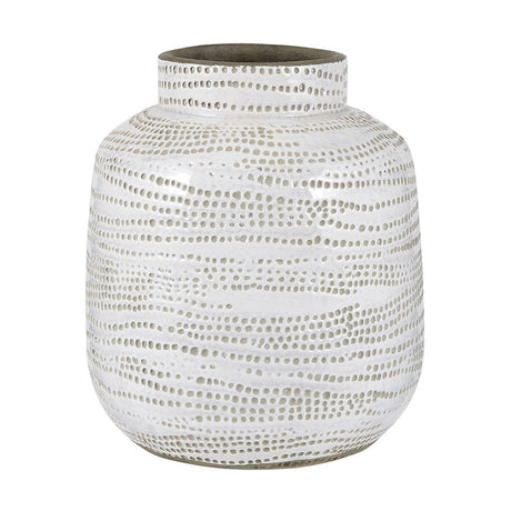 Alina Matt White Stoneware Dot Design Vase, 20cm, rounded ceramic body with narrow neck and allover raised dot pattern, shown on a plain white background.