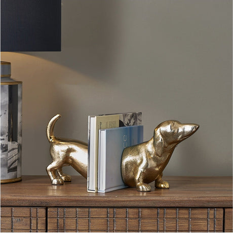 Gold Aluminium Sausage Dog Book Ends - 17cm