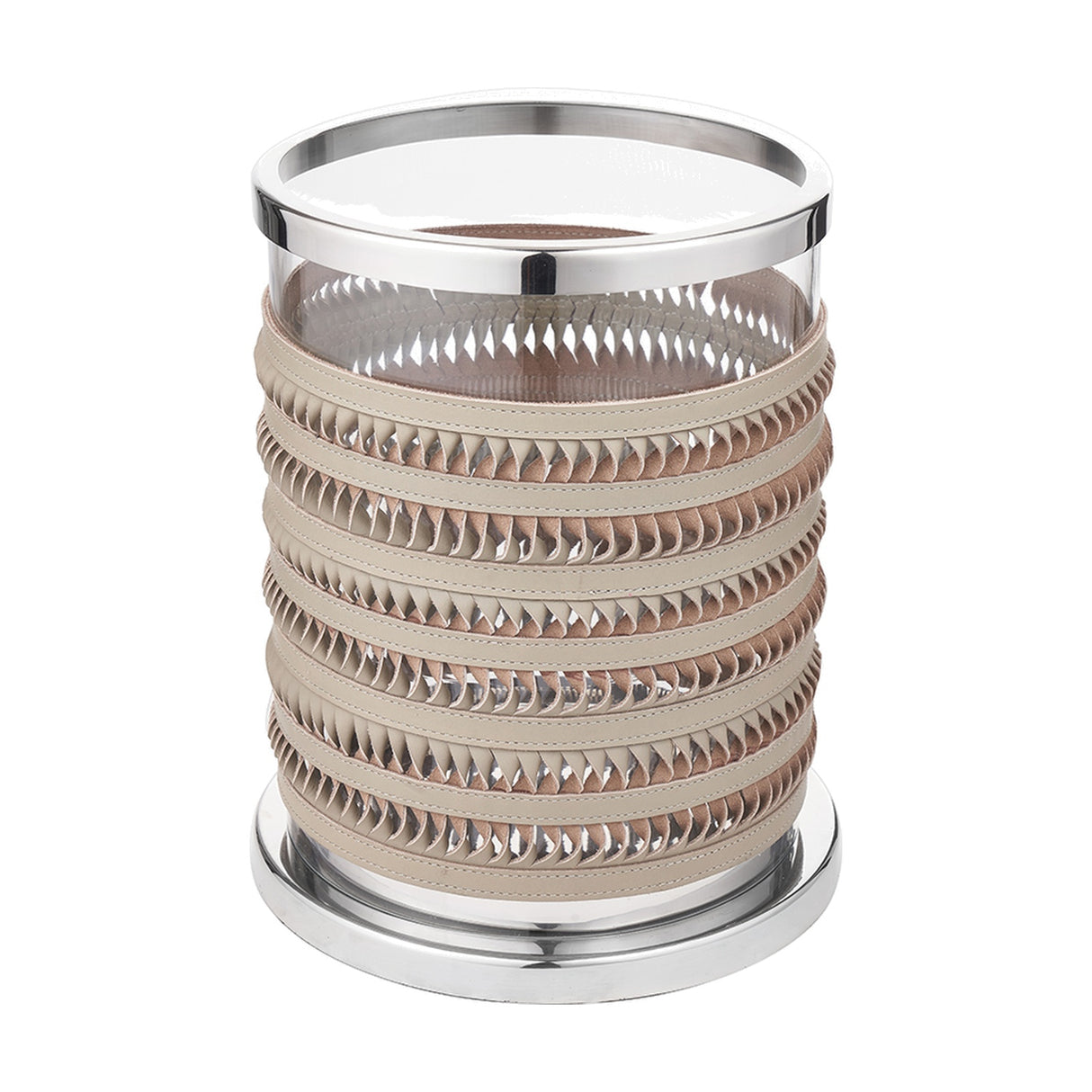 Silver Metal, Clear Glass & Grey Plaited Leather Small Hurricane Lamp