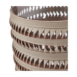 Silver Metal, Clear Glass & Grey Plaited Leather Small Hurricane Lamp