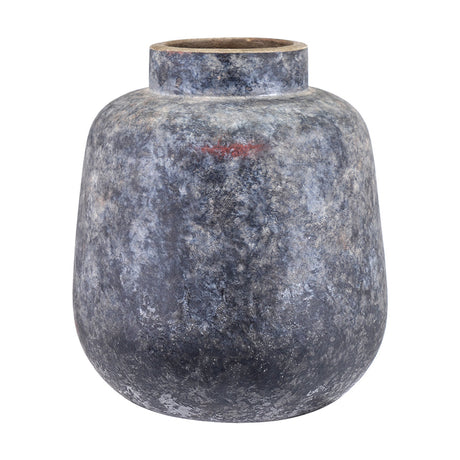 Vulcan Grey Volcanic Effect Stoneware Vase, 20cm, with a rounded body, narrow rim, and mottled grey ceramic finish, shown on a plain white background.