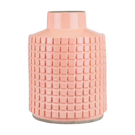 Malone Apricot Stoneware Design Vase, 29cm, with a glossy narrow neck and textured square-tiled body, shown on a plain white background.