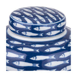 Schoal Blue & White Ceramic Fish Detail Lidded Ginger Jar - 26cm
