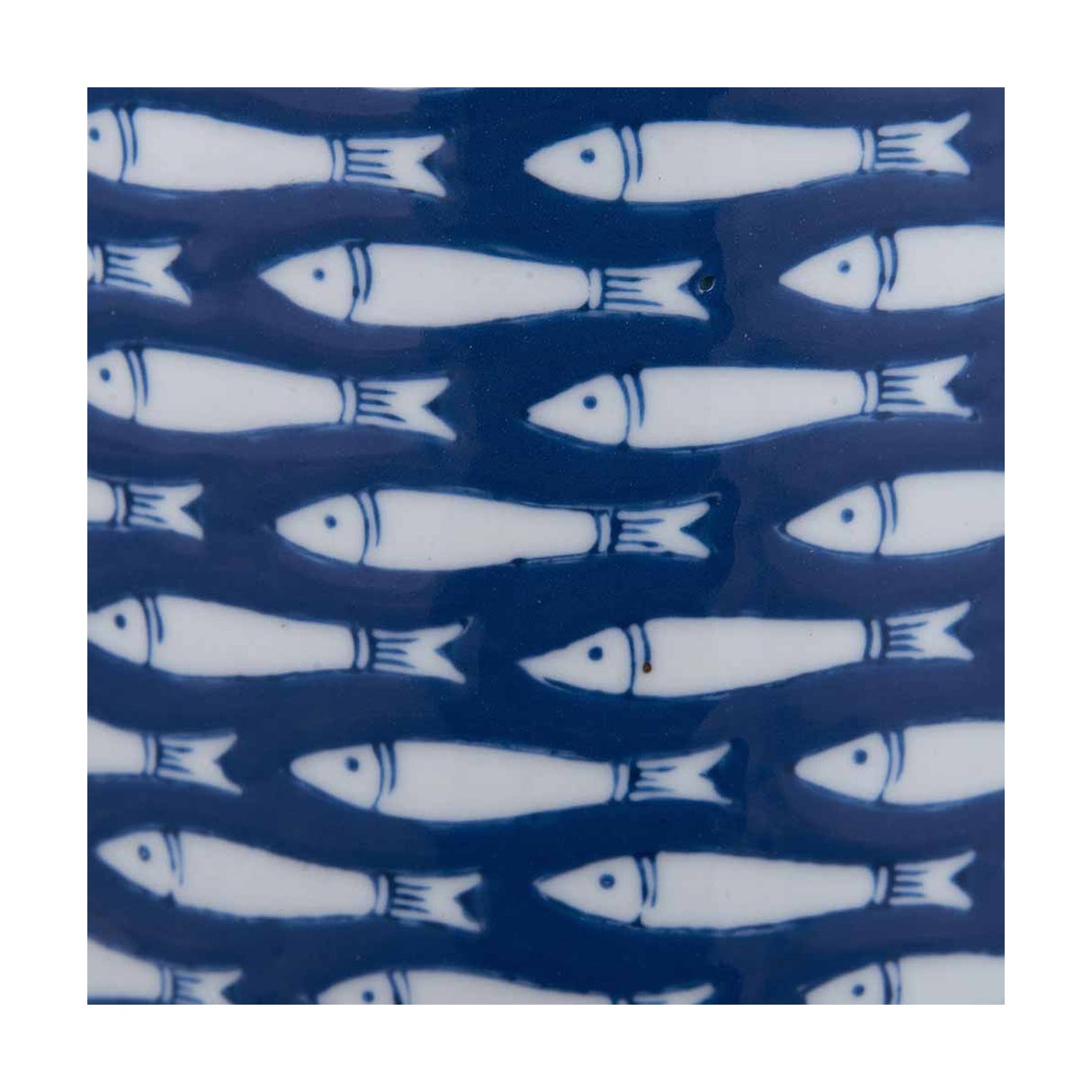 Schoal Blue & White Ceramic Fish Detail Lidded Ginger Jar - 26cm