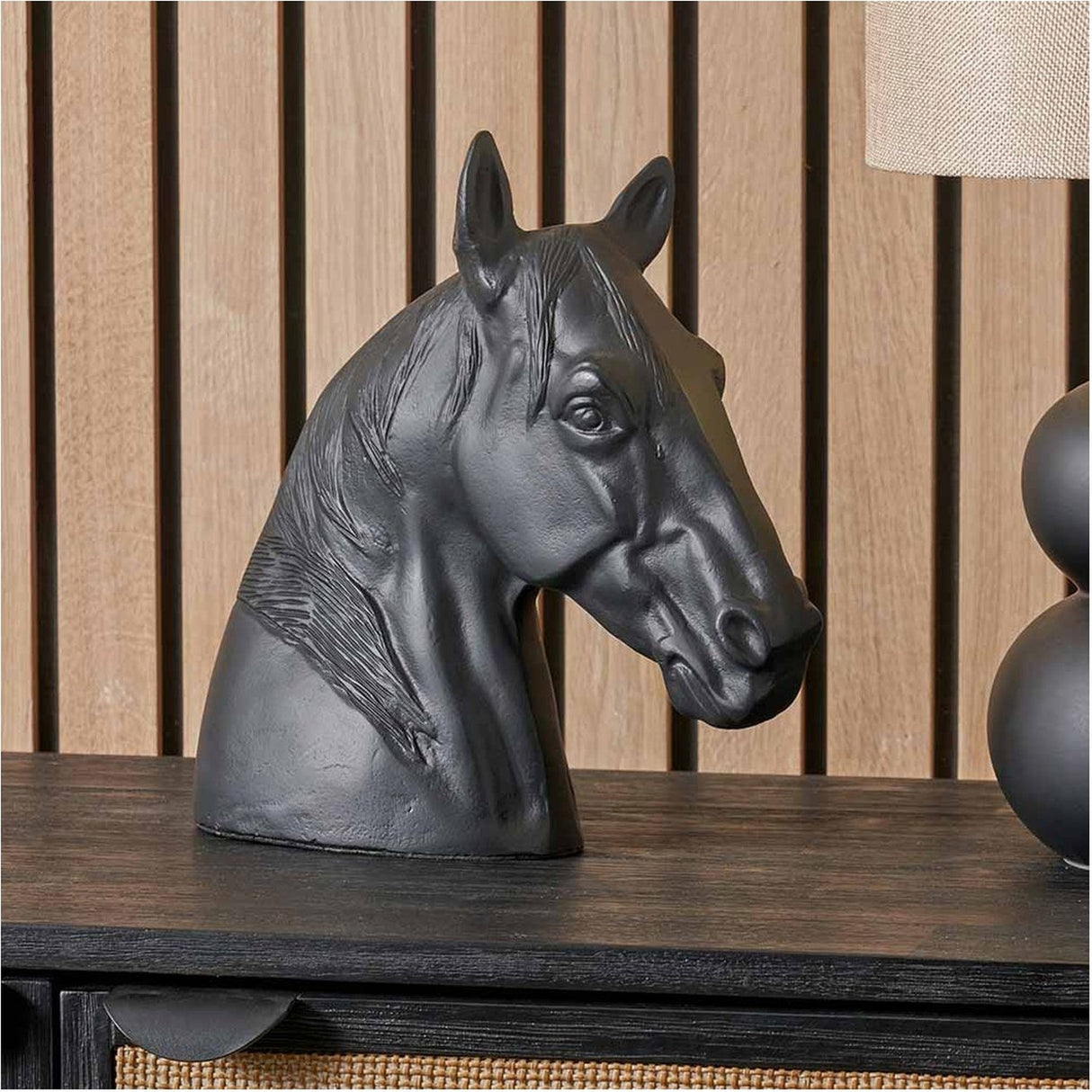 Matt Black Aluminium Horse Head Ornament - 28cm