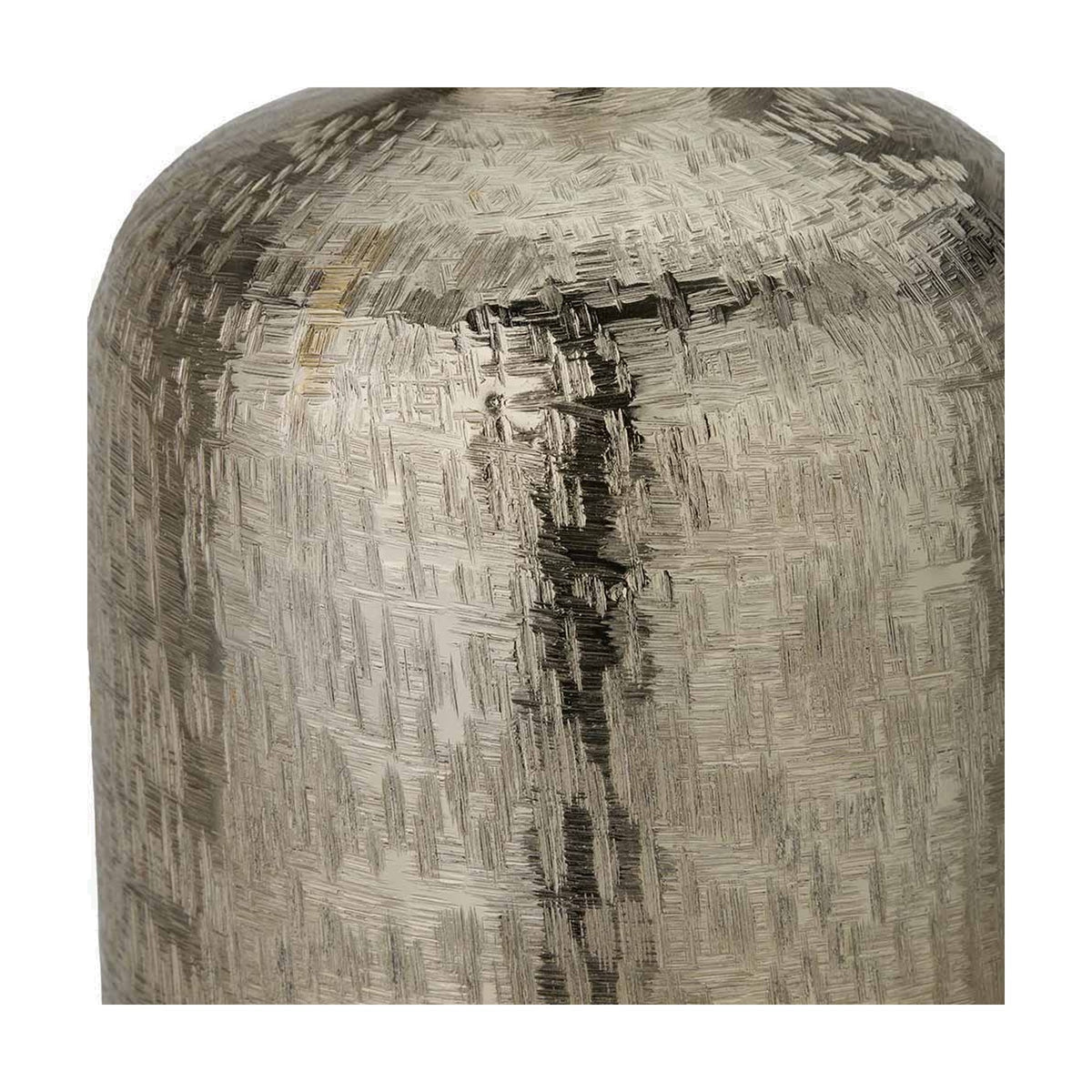 Close-up of the Gold Aluminium Hammered Vase, 38cm, showing textured crosshatch finish in warm metallic tones on a plain background.
