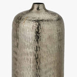 Gold Aluminium Hammered Vase, 38cm, close-up of narrow neck and textured brushed finish, on a plain white background.