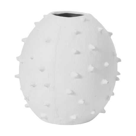 Matt White Aluminium Vase with Bobbles, 26cm, rounded egg-shaped body with raised bobble texture and narrow opening, shown on a plain white background.