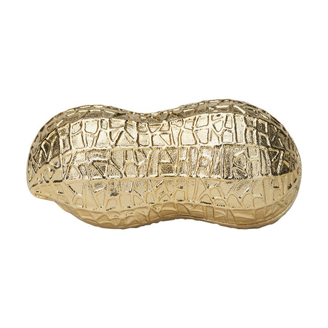 Gold aluminium peanut-shaped lidded trinket bowl, 22cm wide, with a textured crackle-effect surface, shown on a plain white background.