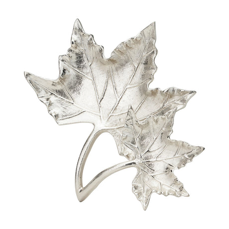 Silver Aluminium Dual Leaf Bowl, 36cm, with two textured maple leaf-shaped dishes joined at curved stems, polished metallic finish, shown on a plain white background.