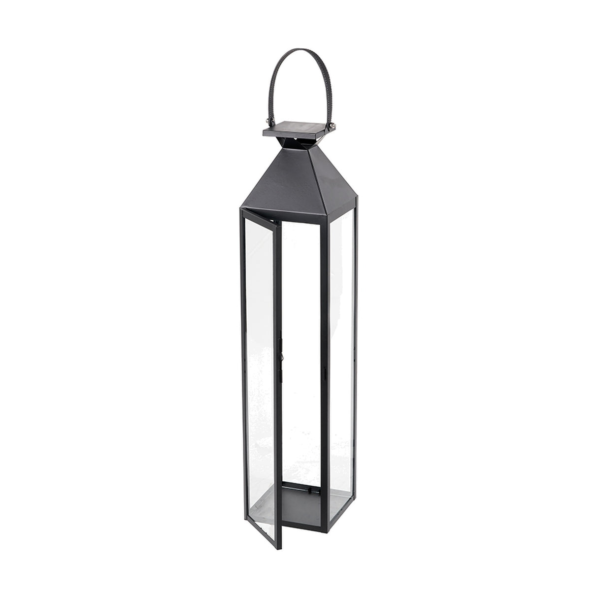Black Stainless Steel & Glass Medium Tall Lantern - 81cm