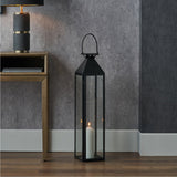 Black Stainless Steel & Glass Medium Tall Lantern - 81cm