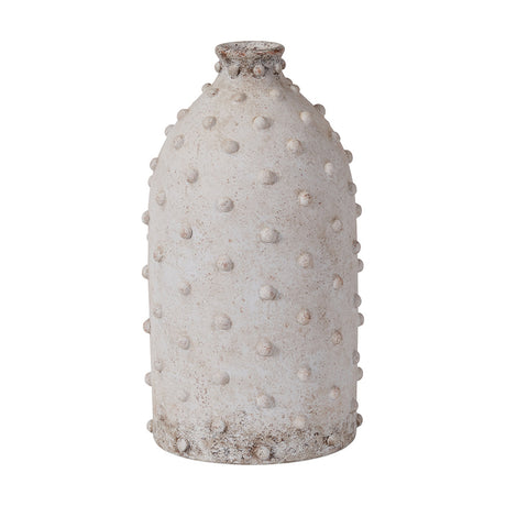 Kali Textured Dot Light Grey Stoneware Vase, 31cm tall, with a tapered bottle shape, narrow neck, and raised dot texture covering the surface, shown against a plain white background.