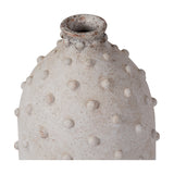 Kali Textured Dot Light Grey Stoneware Vase, 31cm, close-up of the bulbous body and narrow neck covered in raised dot texture, shown against a plain white background.