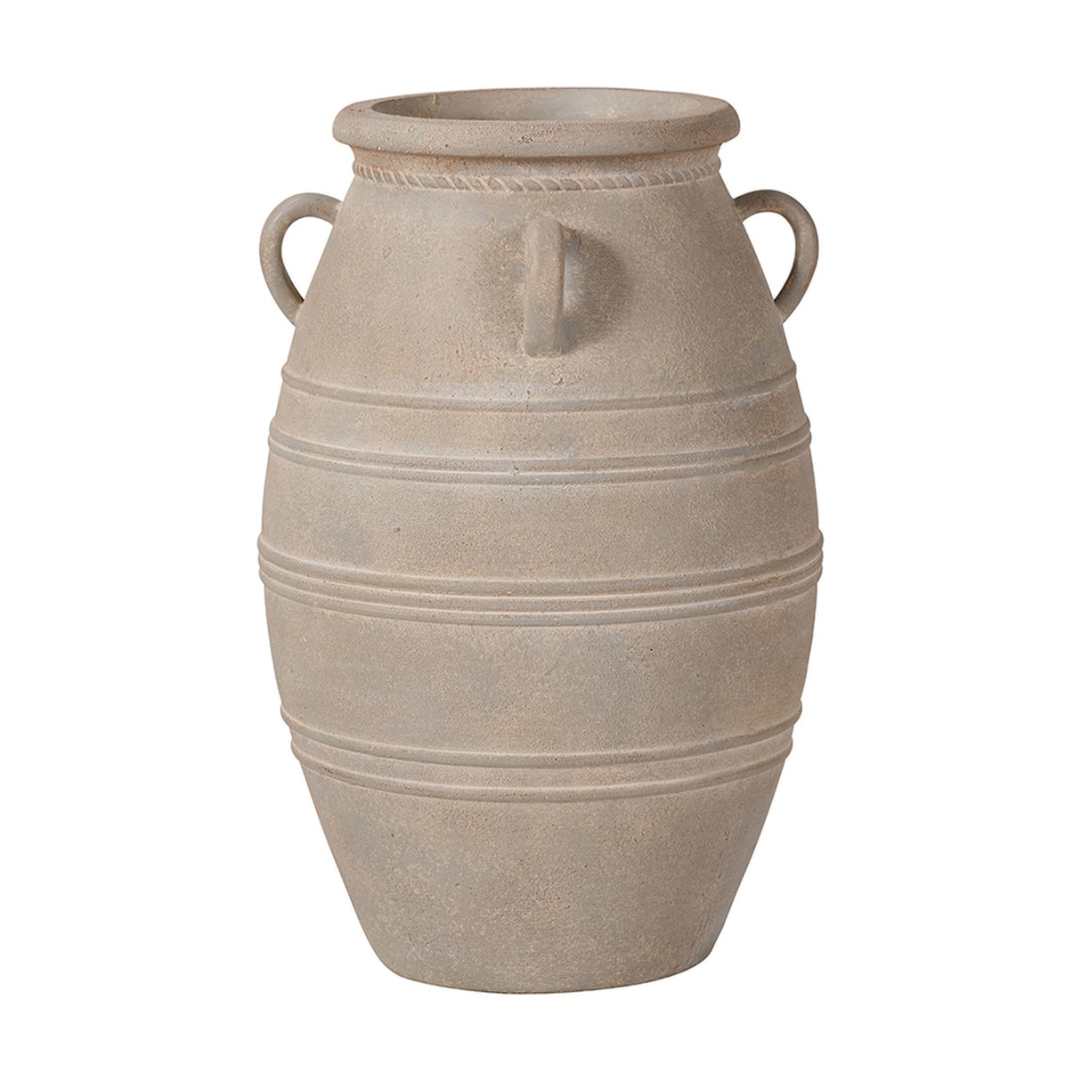 Grey Wash Fibrestone Decorative Ribbed Vase with Handles - 46cm