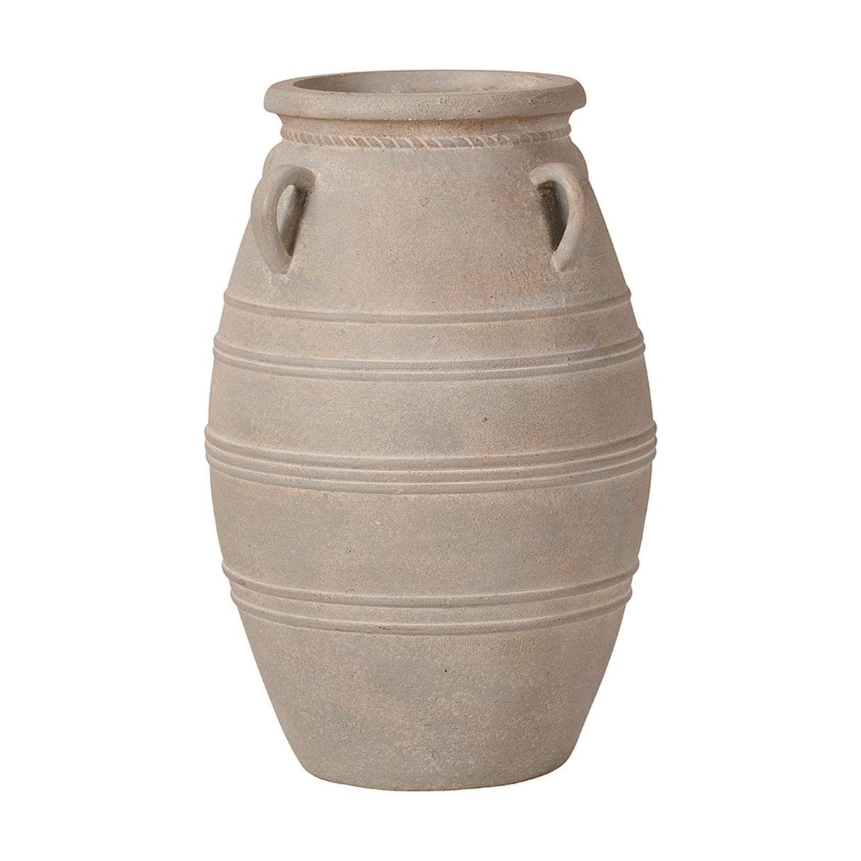 Grey Wash Fibrestone Decorative Ribbed Vase with Handles - 46cm