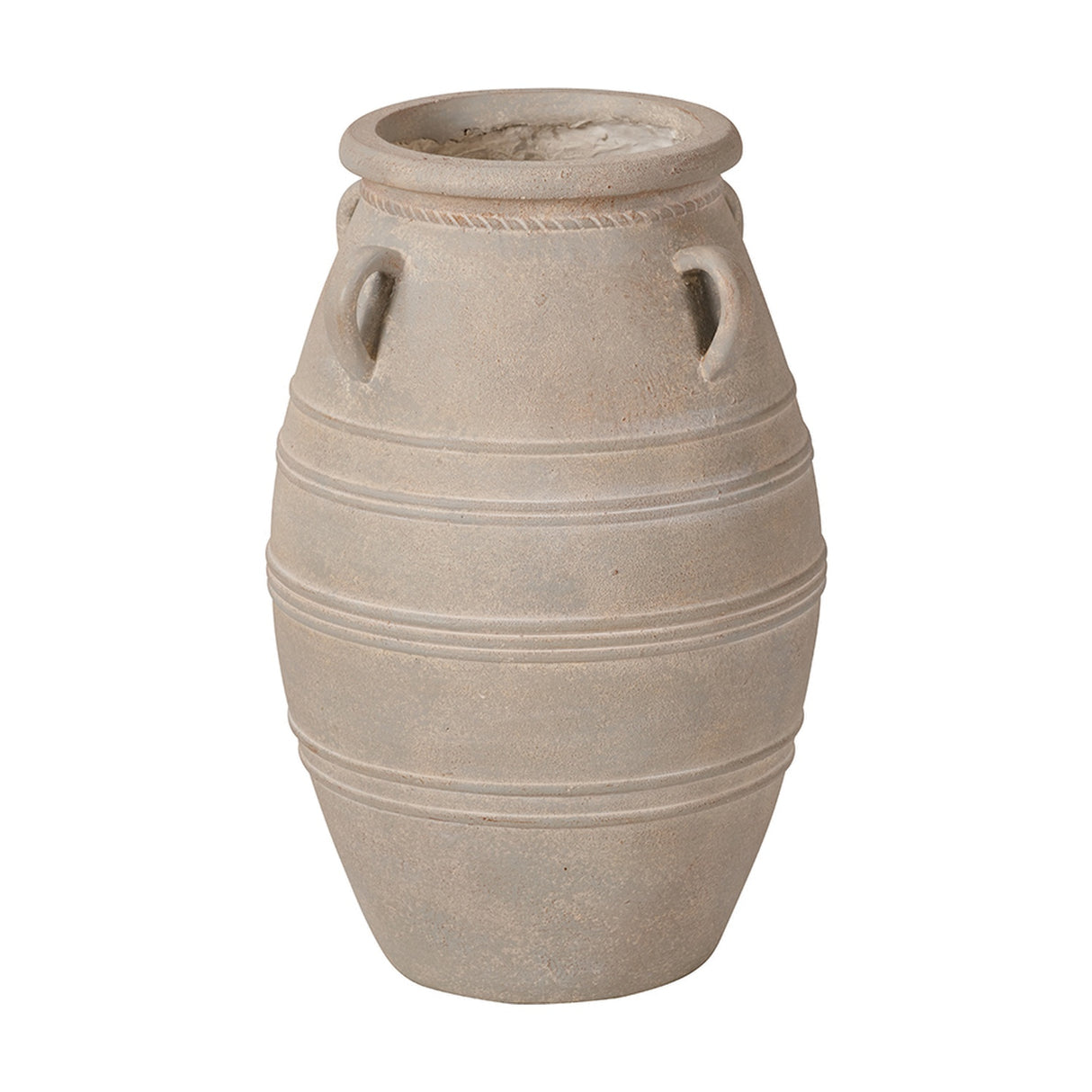 Grey Wash Fibrestone Decorative Ribbed Vase with Handles - 46cm