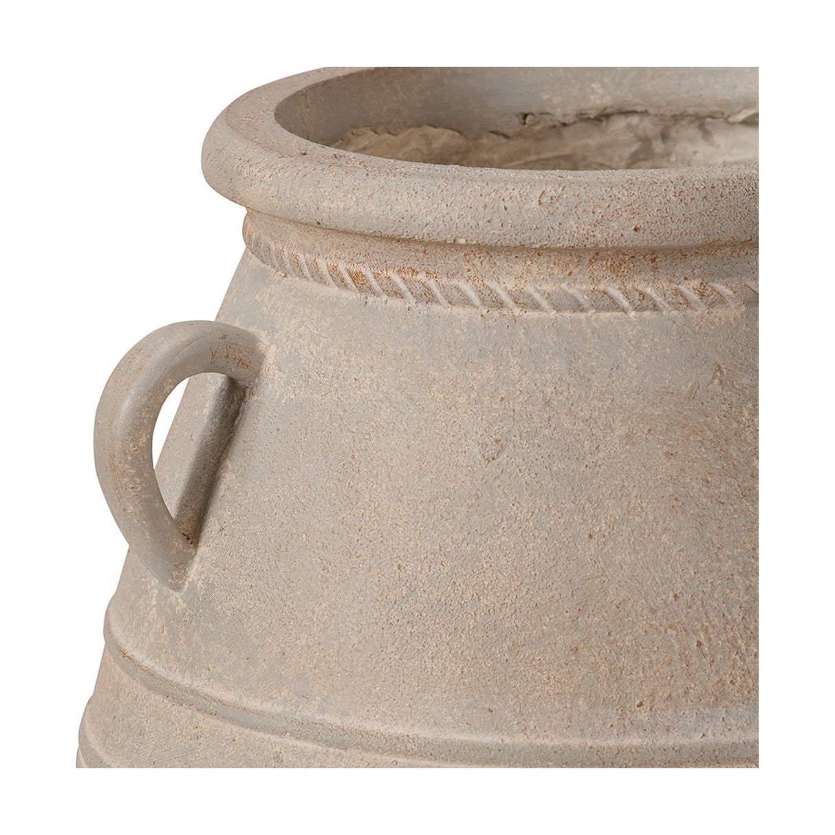 Grey Wash Fibrestone Decorative Ribbed Vase with Handles - 46cm