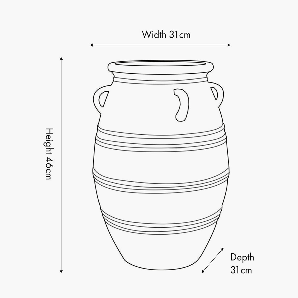Grey Wash Fibrestone Decorative Ribbed Vase with Handles - 46cm