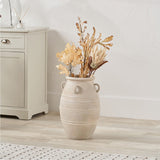 Grey Wash Fibrestone Decorative Ribbed Vase with Handles - 46cm
