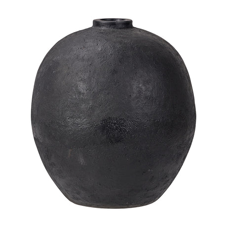 Matt Black Fibrestone Decorative Vase, 41cm, with a rounded bulbous body and narrow neck opening, textured matte finish, shown on a plain white background.