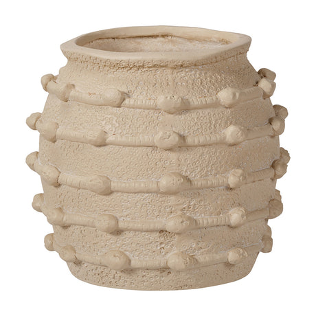Beige Bobble Fibrestone Decorative Planter, 29cm, round textured body with raised bobble detailing in rows, wide open rim, on a plain white background.