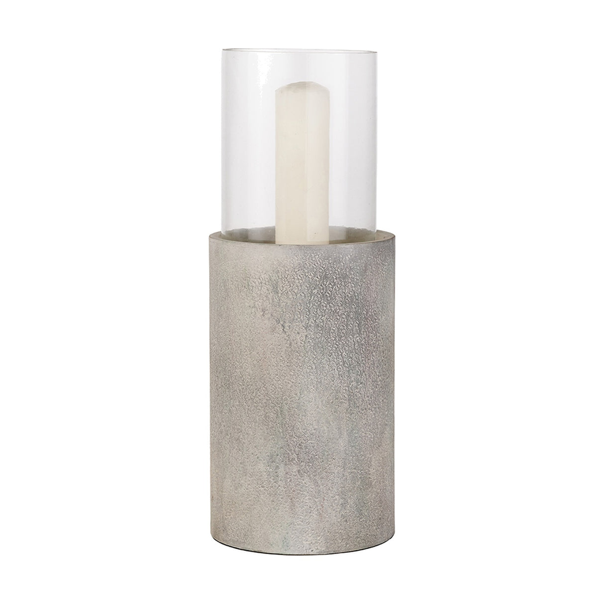 Stone Grey Aluminium & Clear Glass Large Hurricane Lamp - 63cm