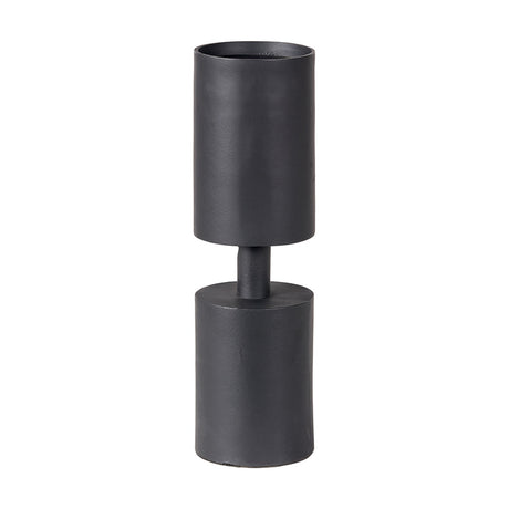 Matt black aluminium pillar candle holder, 39cm, with wide cylindrical top and base joined by a slim central column, shown on a plain white background.