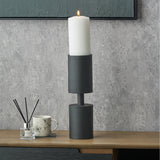 Matt Black Aluminium Pillar Large Candle Holder - 39cm