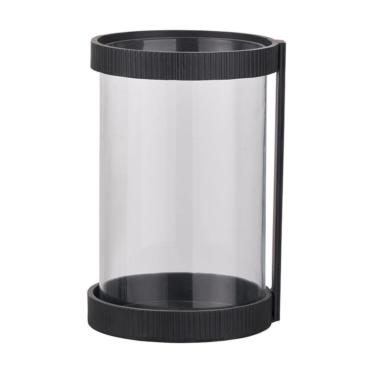 Black Ribbed Metal & Clear Glass Large Hurricane Lamp - 31cm