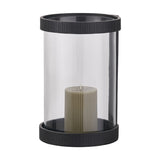 Black Ribbed Metal & Clear Glass Large Hurricane Lamp - 31cm