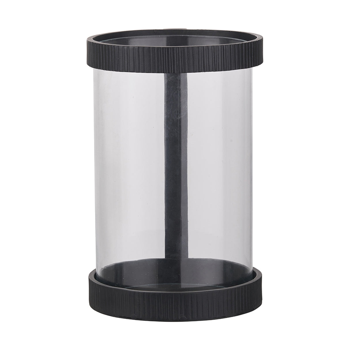 Black Ribbed Metal & Clear Glass Large Hurricane Lamp - 31cm