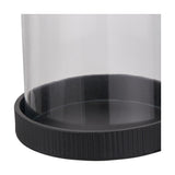 Black Ribbed Metal & Clear Glass Large Hurricane Lamp - 31cm