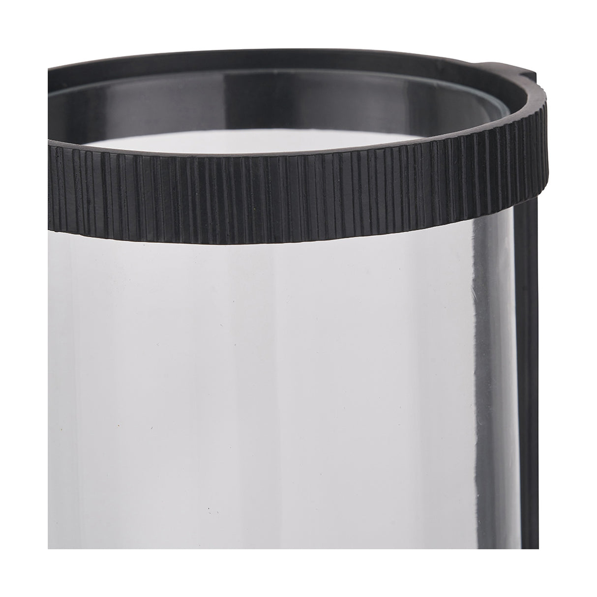 Black Ribbed Metal & Clear Glass Large Hurricane Lamp - 31cm
