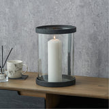 Black Ribbed Metal & Clear Glass Large Hurricane Lamp - 31cm