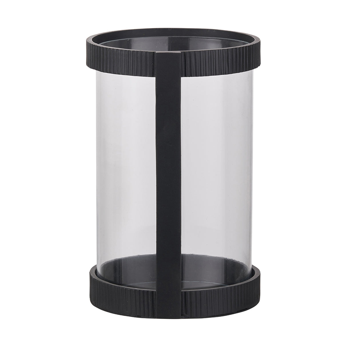 Black Ribbed Metal & Clear Glass Hurricane Lamp - 25cm
