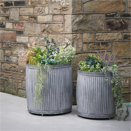 Set of 2 Galvanised Zinc Barrel Planters - 53cm